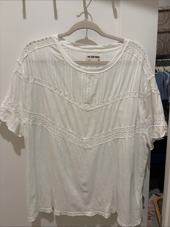 Free People Tops - Free People White Crochet-Trim Short Sleeve Tee